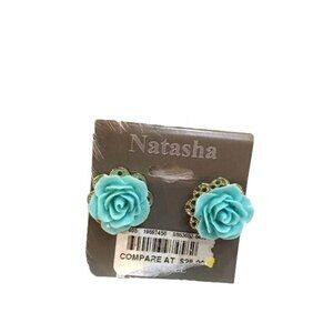 Natasha Womens Earrings Pierced Posts 1/2" Aqua Flowers Fashion Jewelry NWT